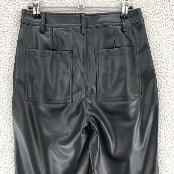7 For All Mankind Pants Women Small Black Faux Leather PU Stretch Ankle Straight - Picture 4 of 13